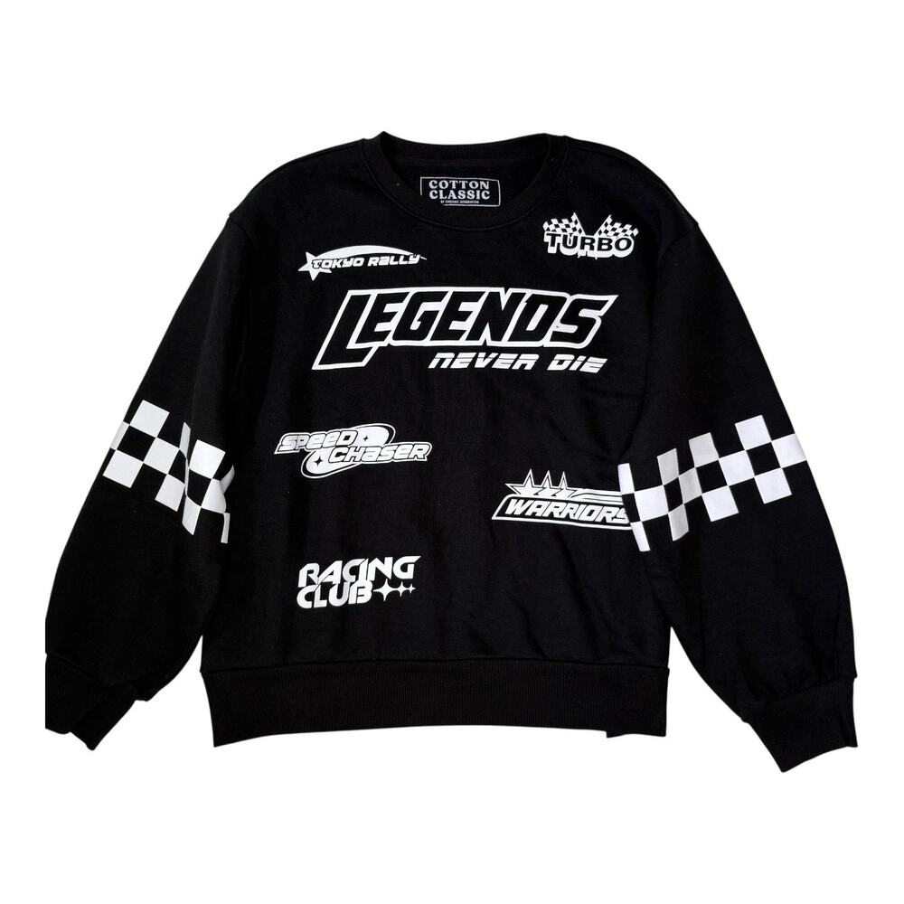 Racing Club Sweatshirt Legends Women Size L Black Checkered Graphic Sweater NWT